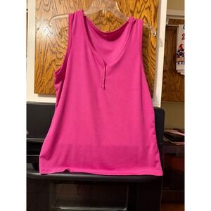 Unbranded Hot Pink Ribbed Henley Tank Top Sleeveless Snap Neck Fuchsia XL